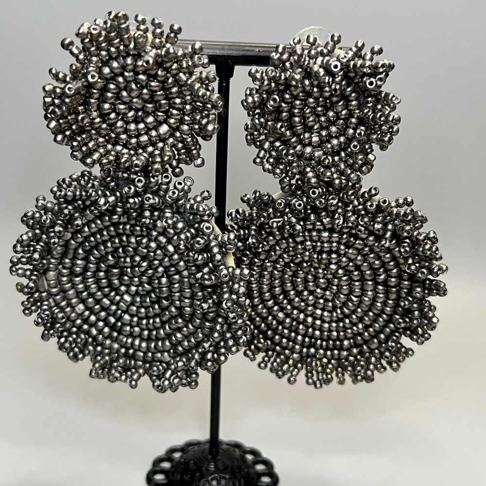 Statement Grey Beaded Earrings